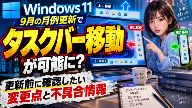 Win11アップデートでタスクバー位置変更は来ないけどロック画面が変更された